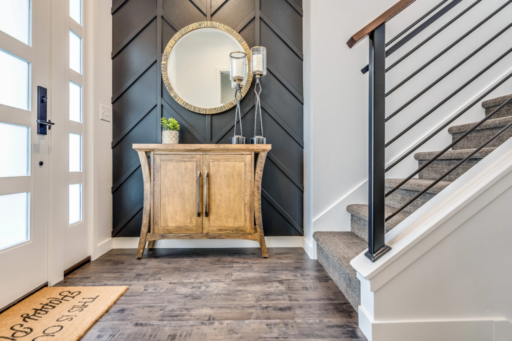 a console table along with a foyer