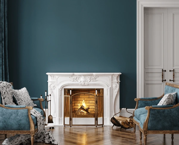 chimney breast white and wall around is green colored