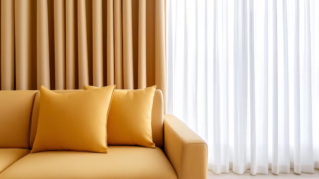 Cozy Yellow Sofa with Elegant Curtains