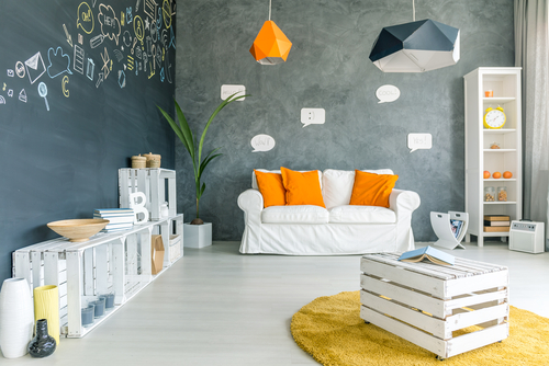 gray and shaded blue contrast wall