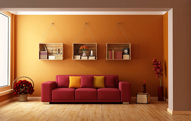 Orange wall background Living Room