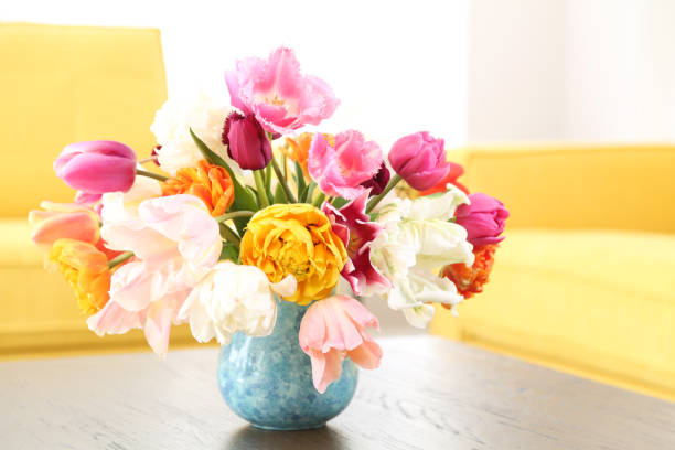 Coffee Table Flower Arrangement Showcase Interior Living Room