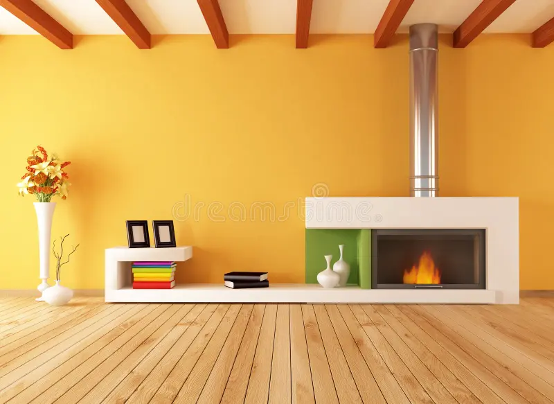 Empty Living Room Minimalist Fireplace