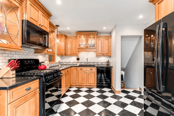 Checkerboard Black and White Tiles for Kitchen Flooring